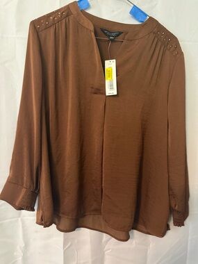 Investment petites Copper-Brown Studded Shoulder Blouse